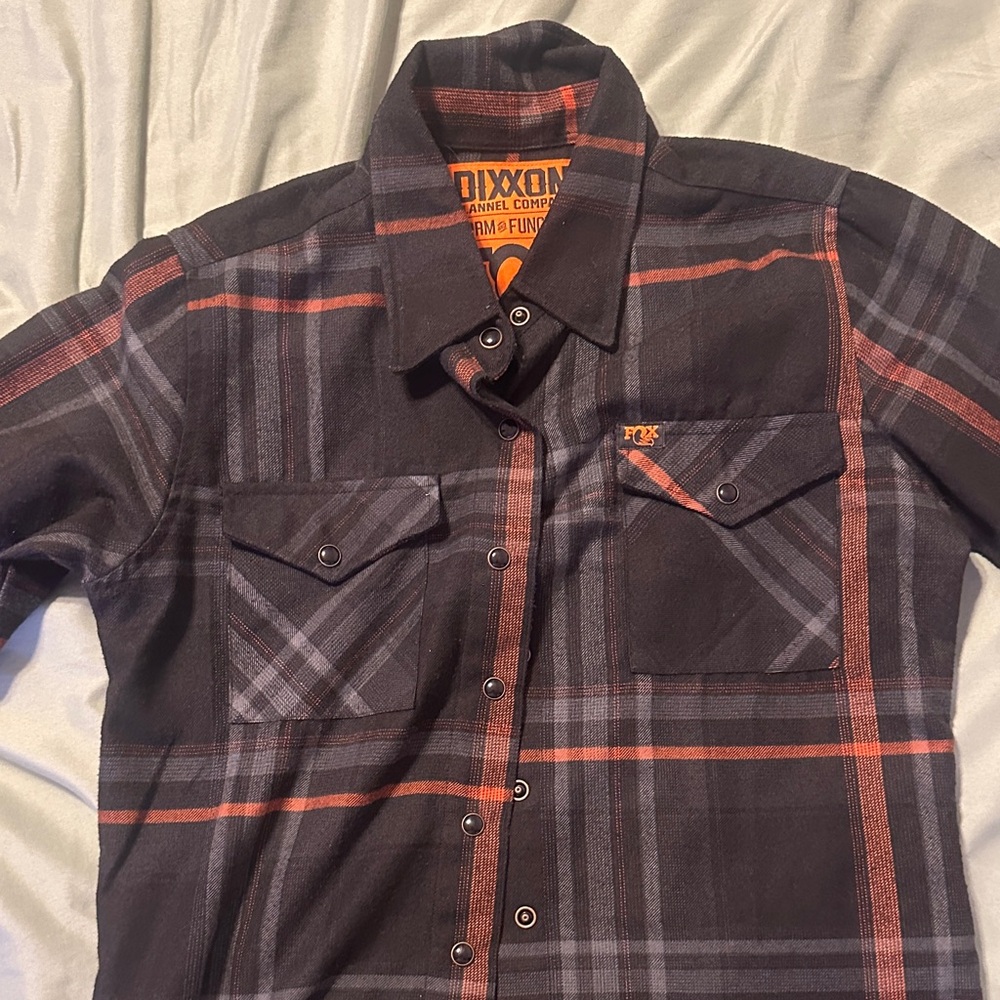 DIXXON Youth size Small FOX collab Black and Orange Plaid Shirt